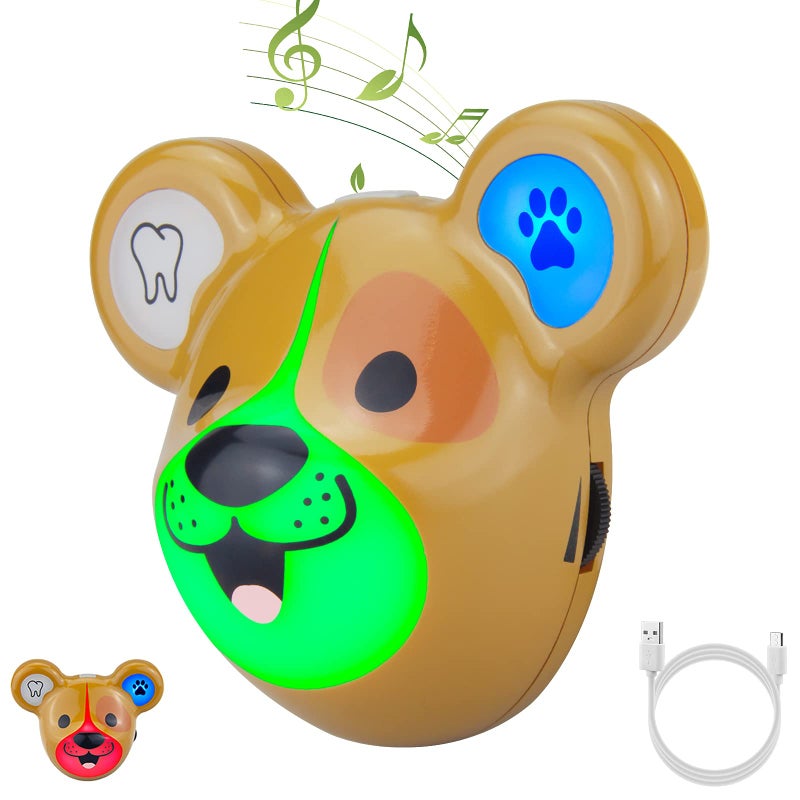 LUXSWAY Cute Animal Toothbrushing Timer with Musical Volume, 2 Minute Kid for Toothbrushing, 20 Seconds Wash Hand Training Games, Rechargeable Colored Led Light Visual Timer- Dog - Image 1